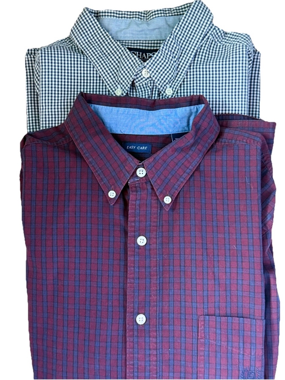 Chaps Lot of 2 Men’s Button-Down Shirt - Burgundy Navy Black White Plaid XL